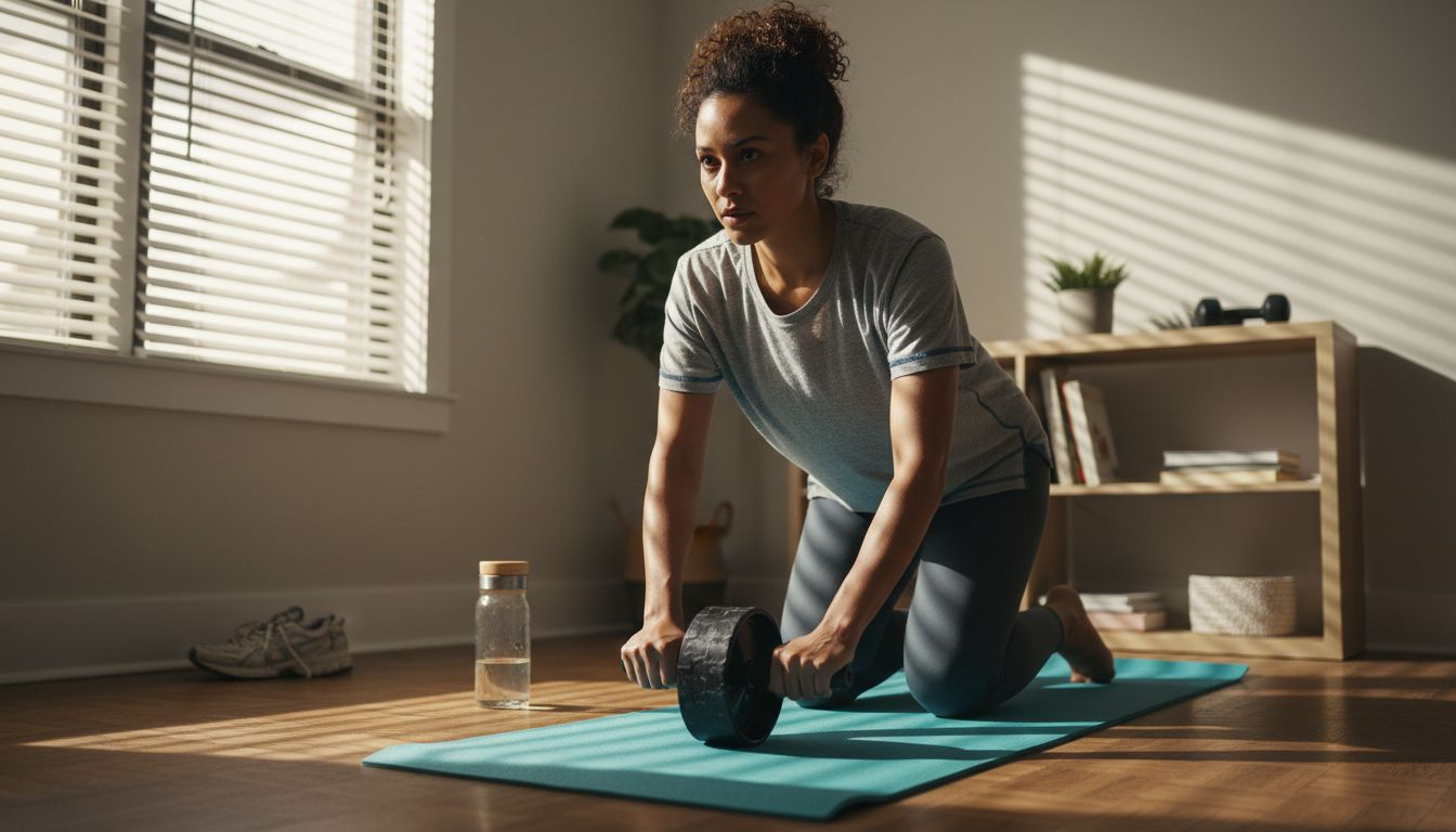 Beginner woman preparing ab roller workout