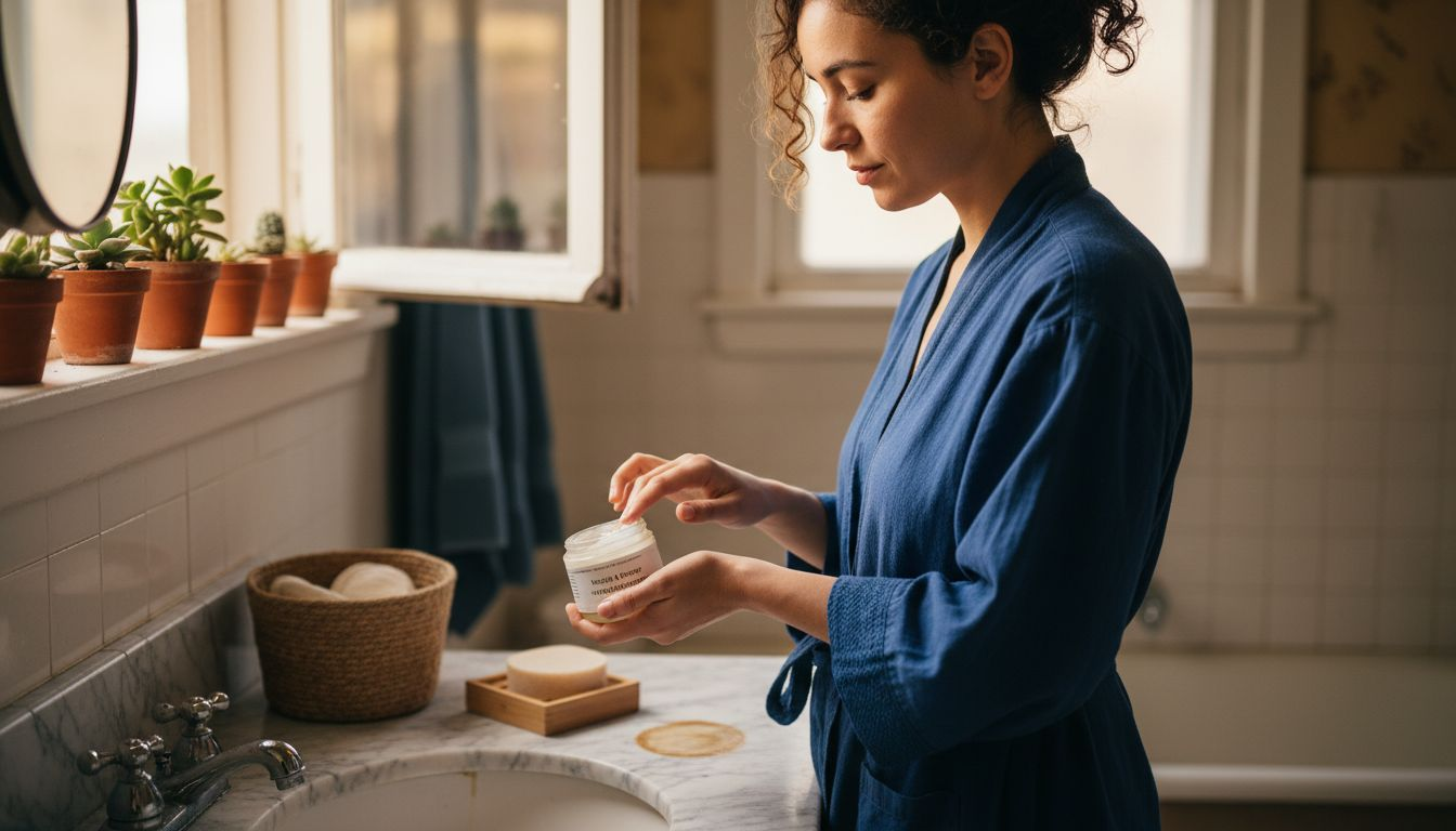 Woman uses eco-friendly skincare at home