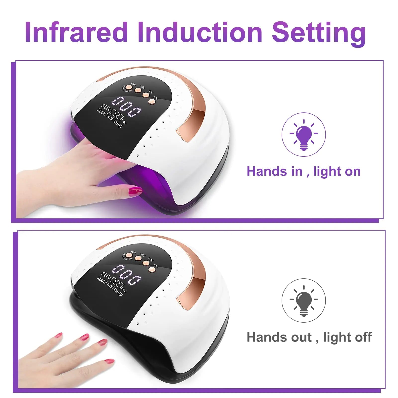 268W UV LED Nail Lamp with Automatic Sensor & 4 Timers - GNS Beauty & Personal Care