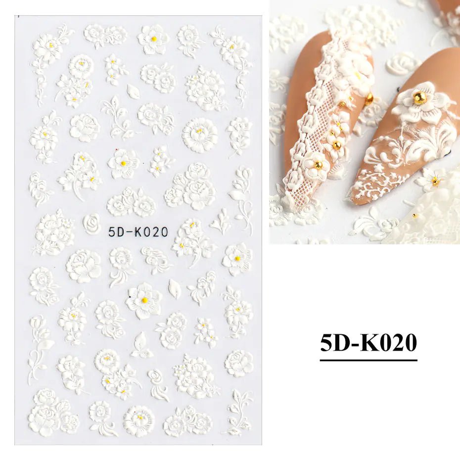 3D Embossed White Lace Butterfly Nail Stickers - Elegant Bridal Nail Art - GNS Beauty & Personal Care