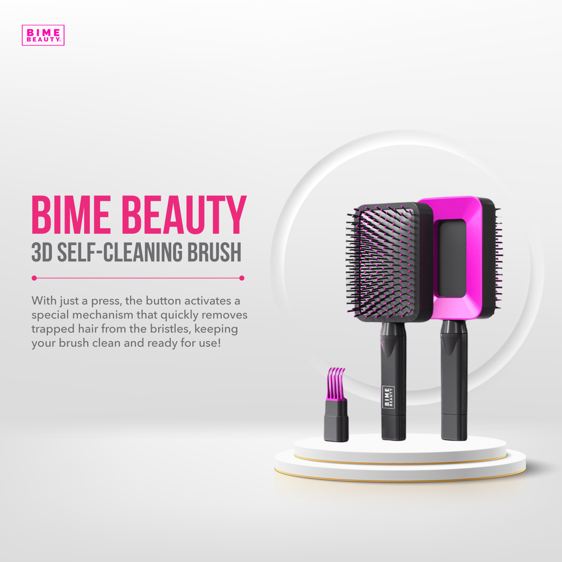 3D Self - cleaning Deluxe Hair Brush by BimeBeauty - GNS Beauty & Personal Care