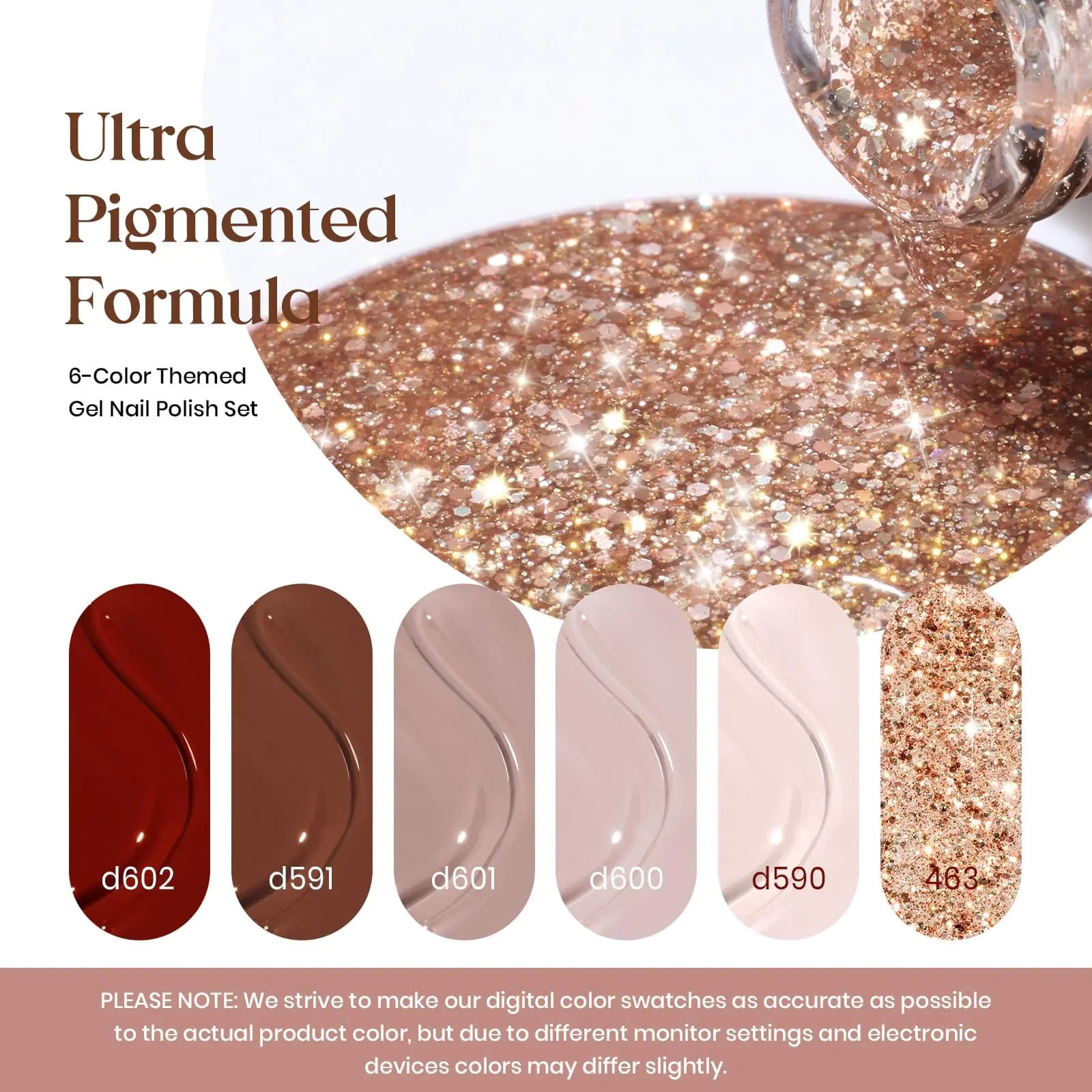 Beetles Fall Gel Nail Set - 6 Colors with Burgundy Glitter