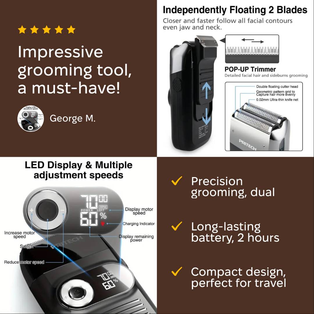 2-in-1 Electric Foil & Bald Shaver for Men by Pritech
