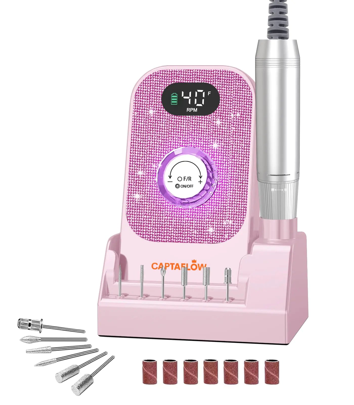 Portable Electric Nail Drill File - 40000RPM Rechargeable Nail E-File (Pink Diamond)