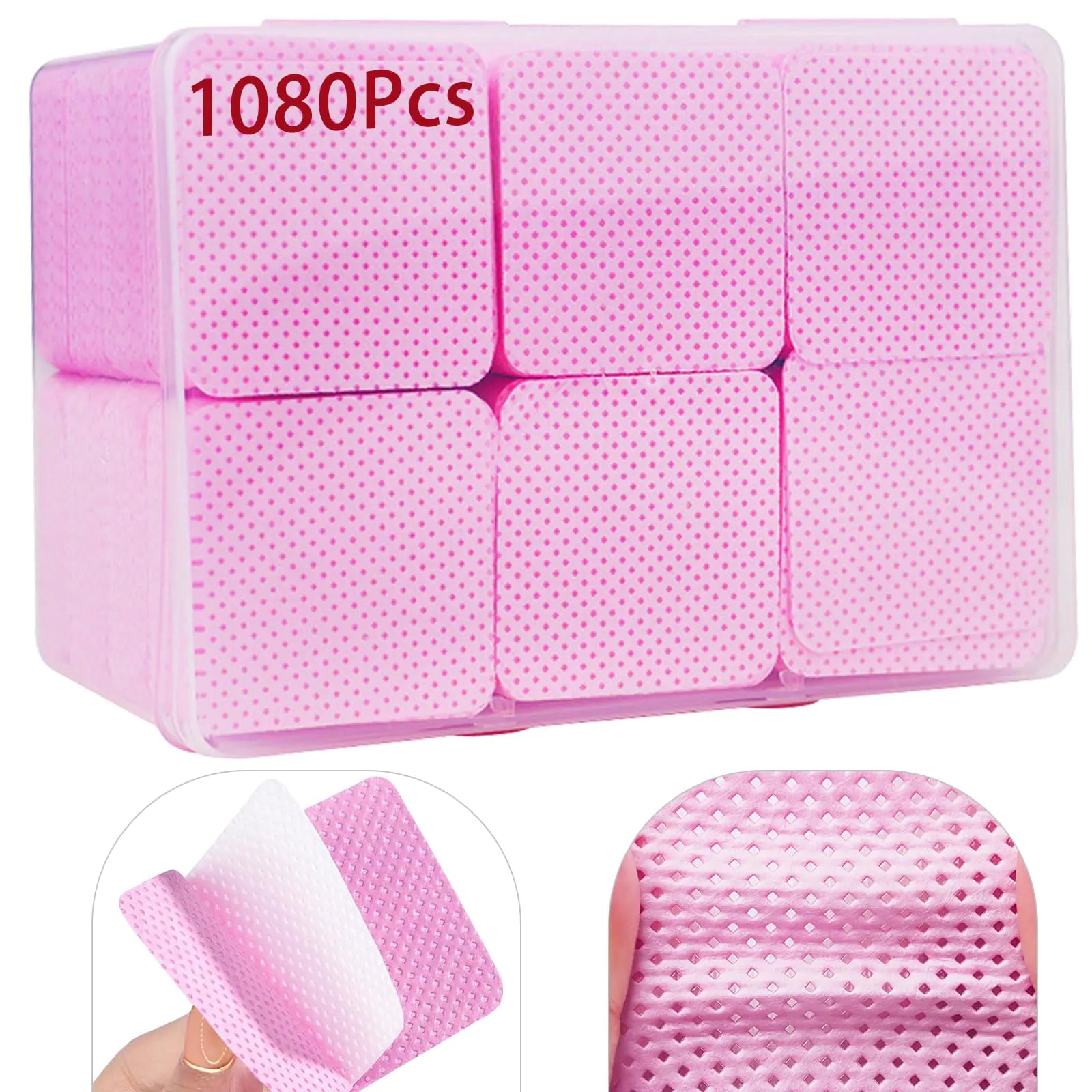 1080-Piece Lint-Free Nail Wipes - Pink Non-Woven Pads