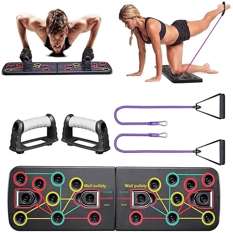 9 - in - 1 Push Up Board with Resistance Bands: Multi - Muscle Fitness Trainer - GNS Beauty & Personal Care