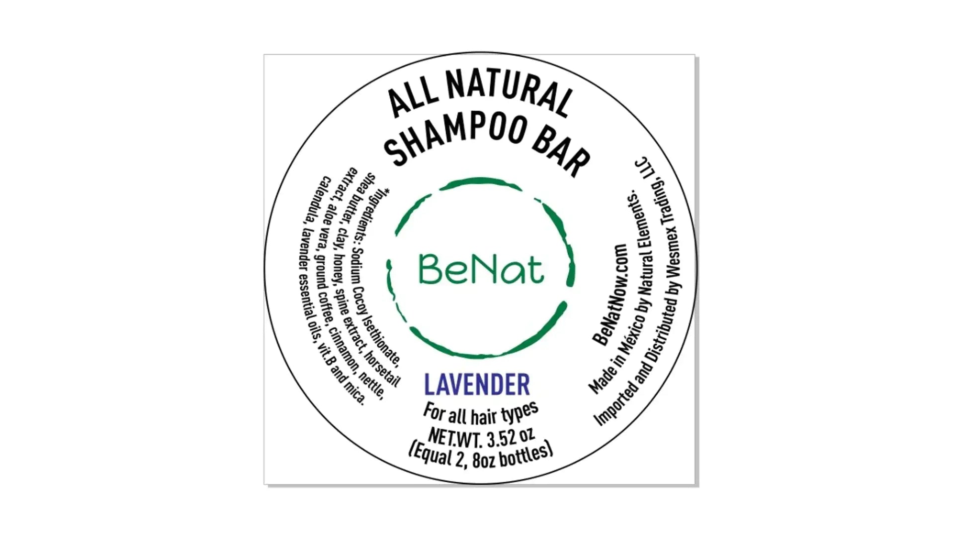 BeNat All-Natural Shampoo Bar - Plastic-Free & Nourishing