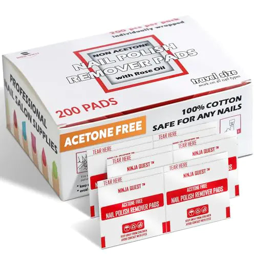 Nail Polish Remover Pads (200-Pack) - Non-Acetone & Individually Wrapped