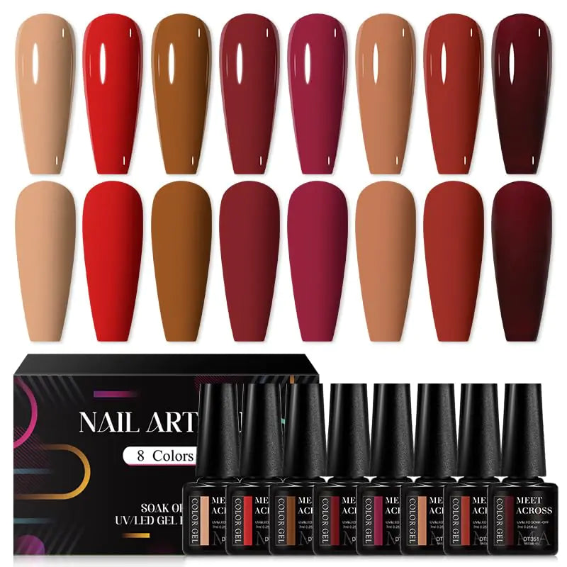 MEET ACROSS 8-Piece Gel Nail Polish Set - Red Series