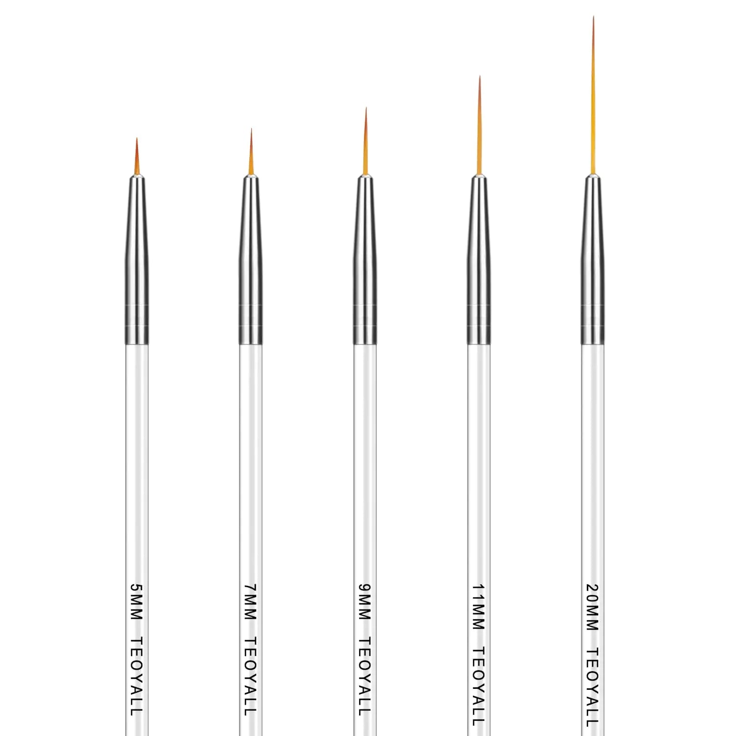 TEOYALL Fine Liner Brush Set - 5-Piece Nail Art Striping Brushes