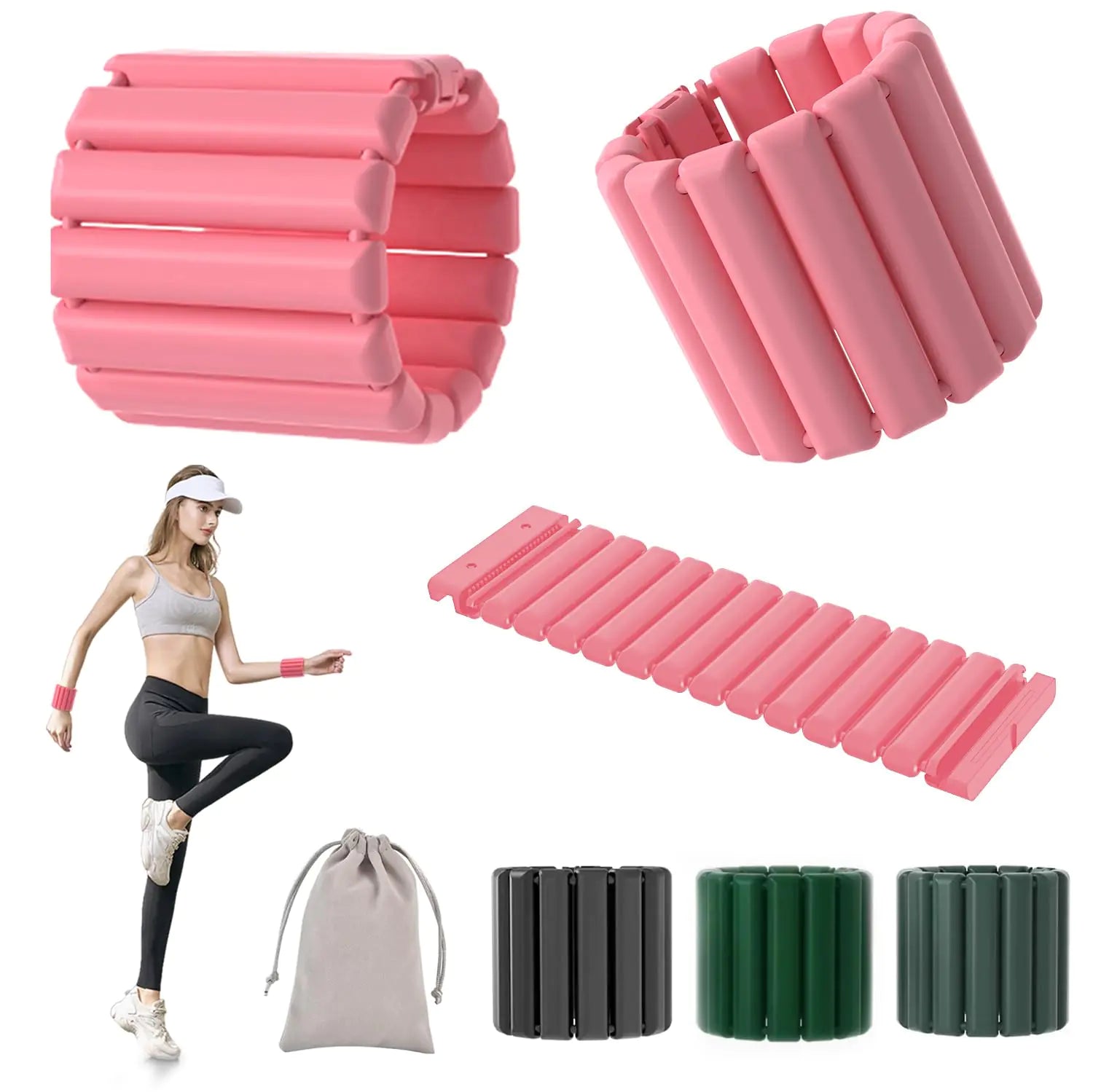 Adjustable Locking Pilates Wrist & Ankle Weight Set (2 lbs) - Pink - GNS Beauty & Personal Care