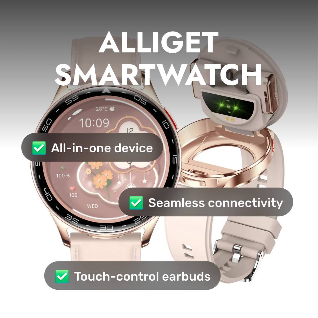 Alliget 3 - in - 1 Smartwatch with Bluetooth Earbuds – Fitness, Function & Freedom in One Sleek Device (Pink) - GNS Beauty & Personal Care