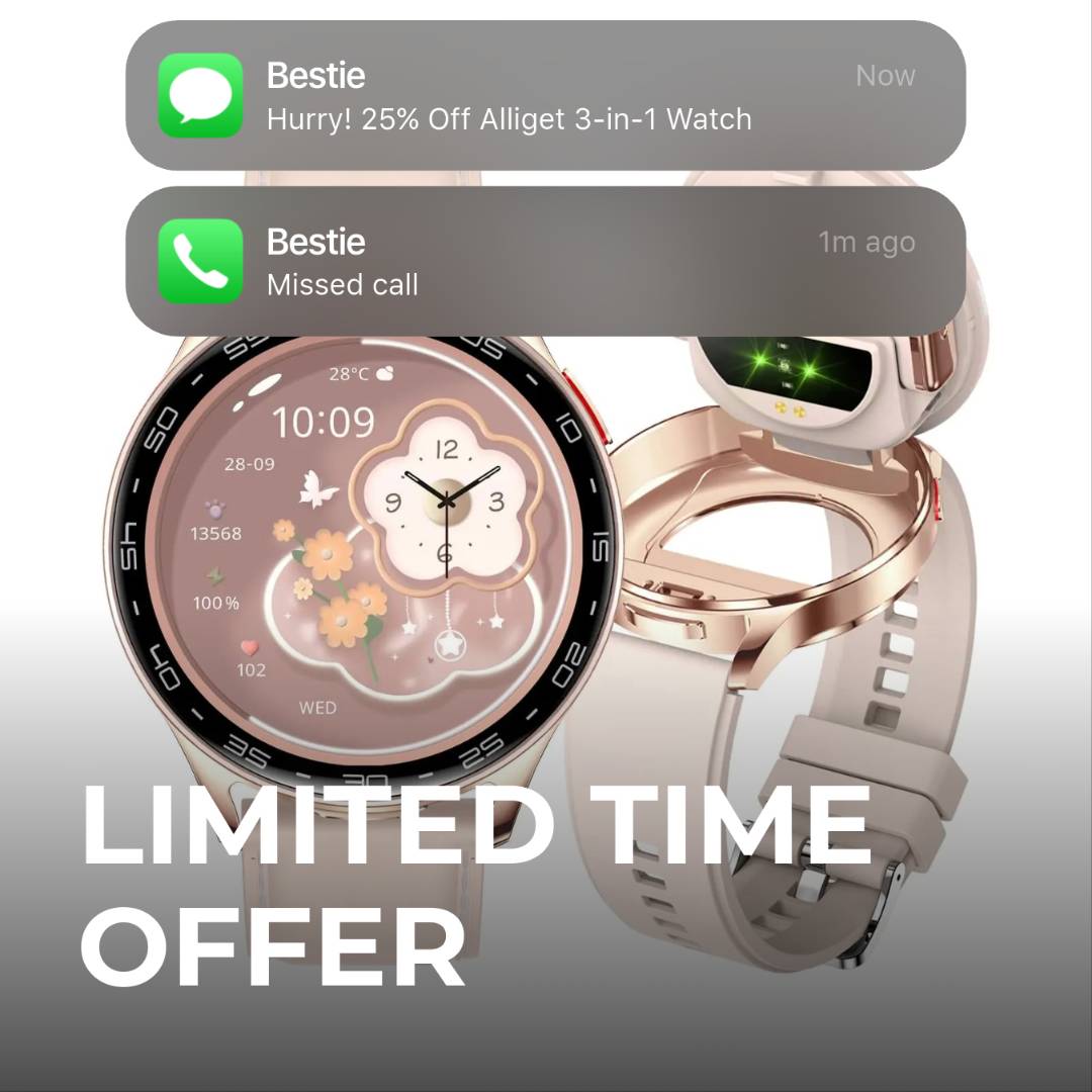 Alliget 3 - in - 1 Smartwatch with Bluetooth Earbuds – Fitness, Function & Freedom in One Sleek Device (Pink) - GNS Beauty & Personal Care