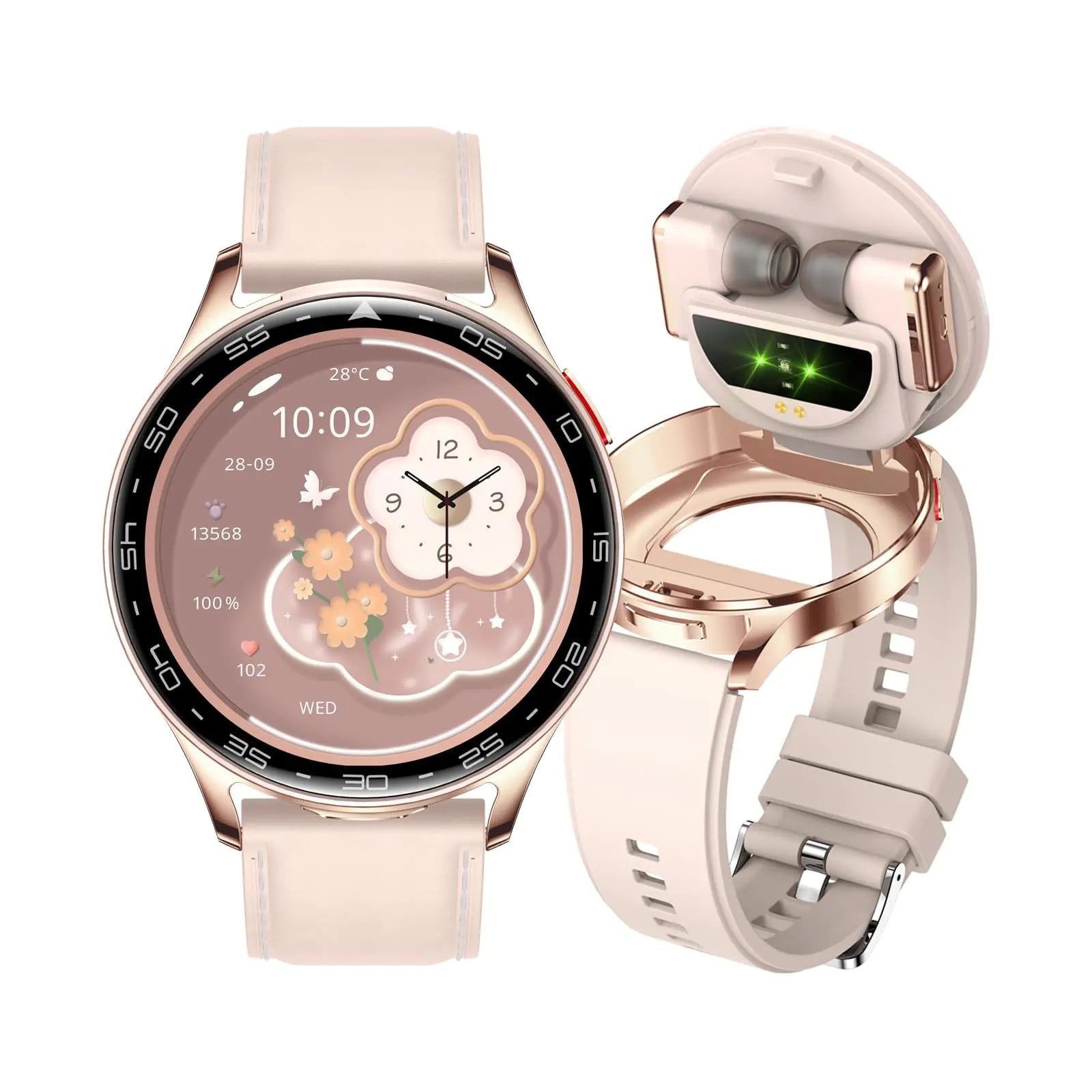 Alliget 3 - in - 1 Smartwatch with Bluetooth Earbuds – Fitness, Function & Freedom in One Sleek Device (Pink) - GNS Beauty & Personal Care