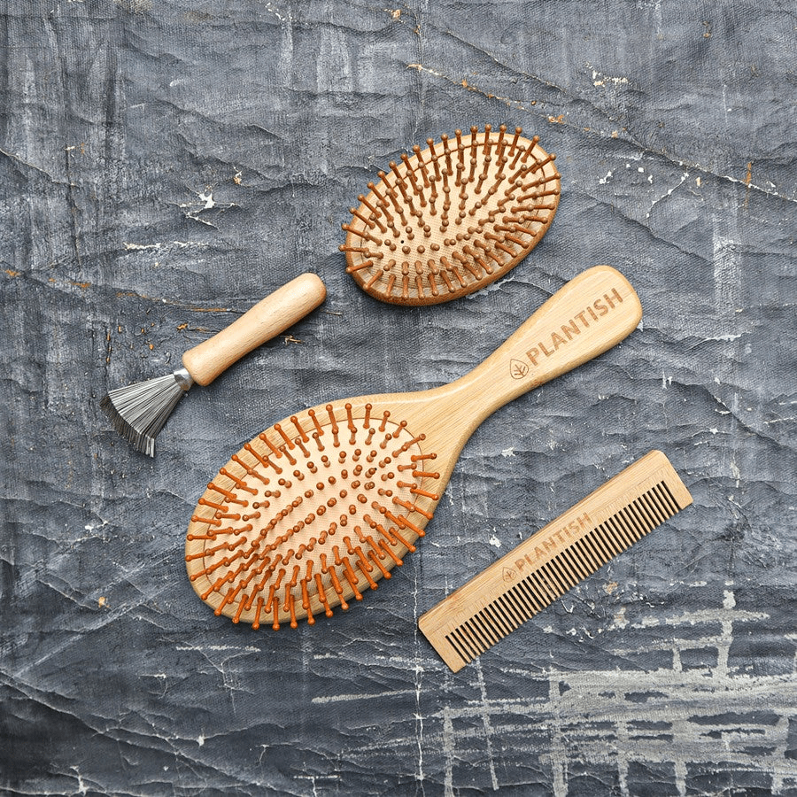 Bamboo Hair Brush Set | Travel & Paddle Combo - GNS Beauty & Personal Care