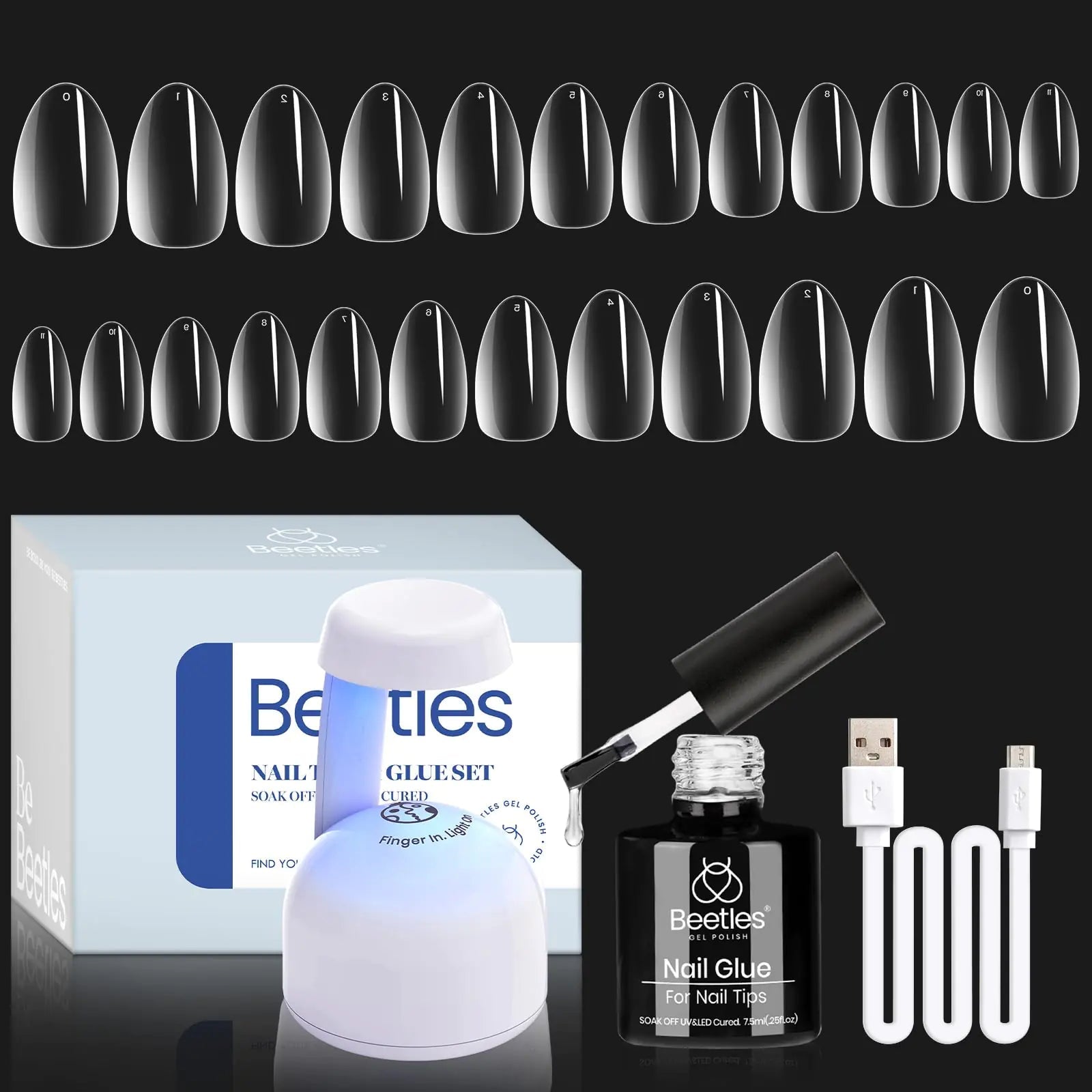 Beetles Gel Nail Extension Kit - 500 Short Almond Tips & UV Lamp - GNS Beauty & Personal Care