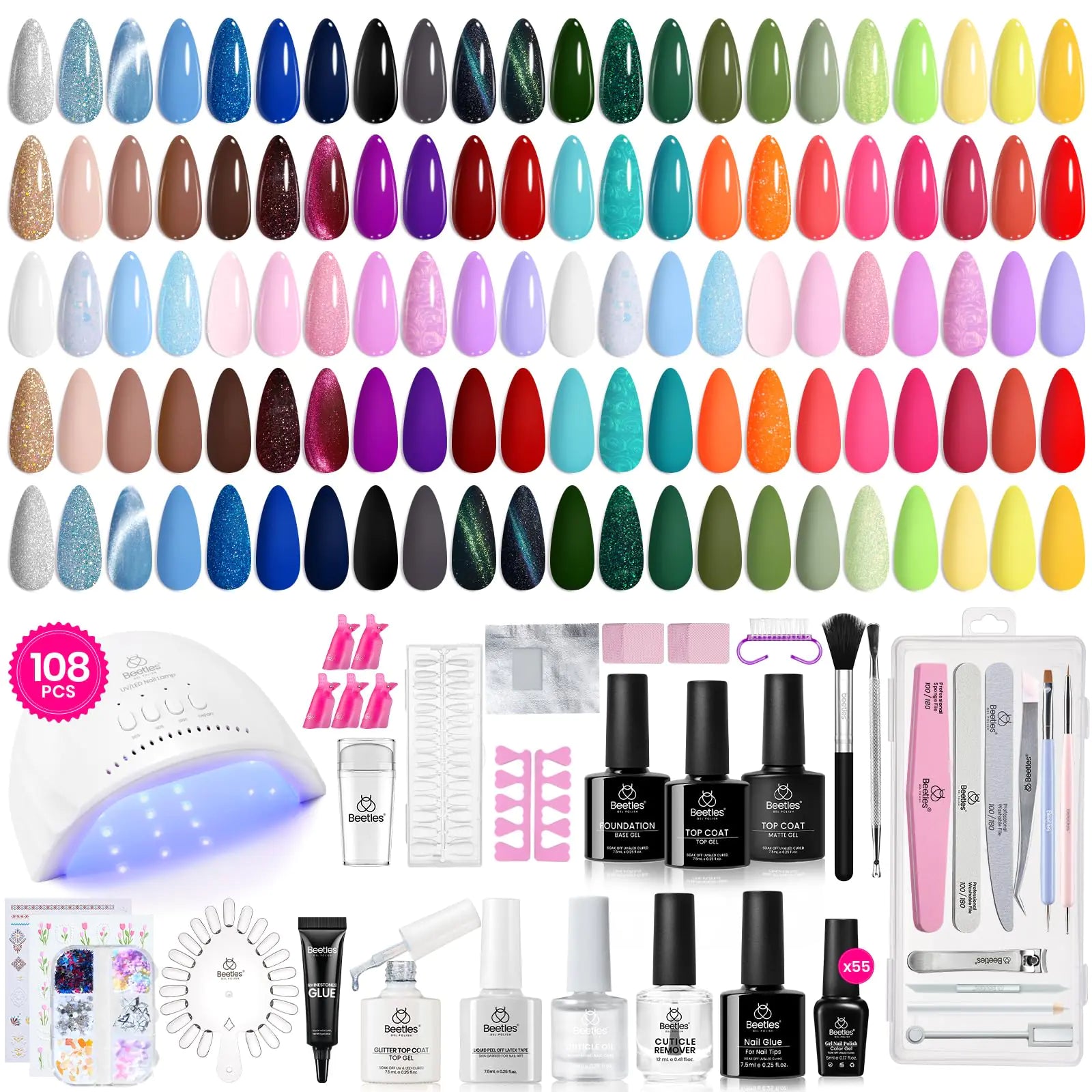 Beetles Gel Nail Polish Kit with UV Light - 55 Colors for Beginners - GNS Beauty & Personal Care
