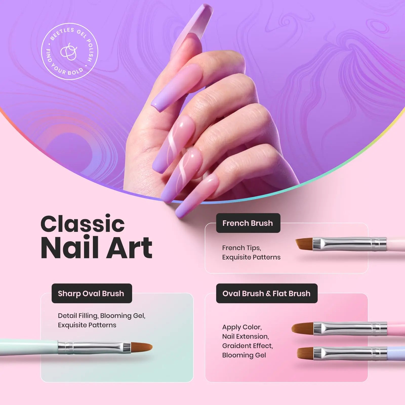 Beetles Nail Art Brushes Set - 6pc Gel Polish Nail Pen Kit - GNS Beauty & Personal Care