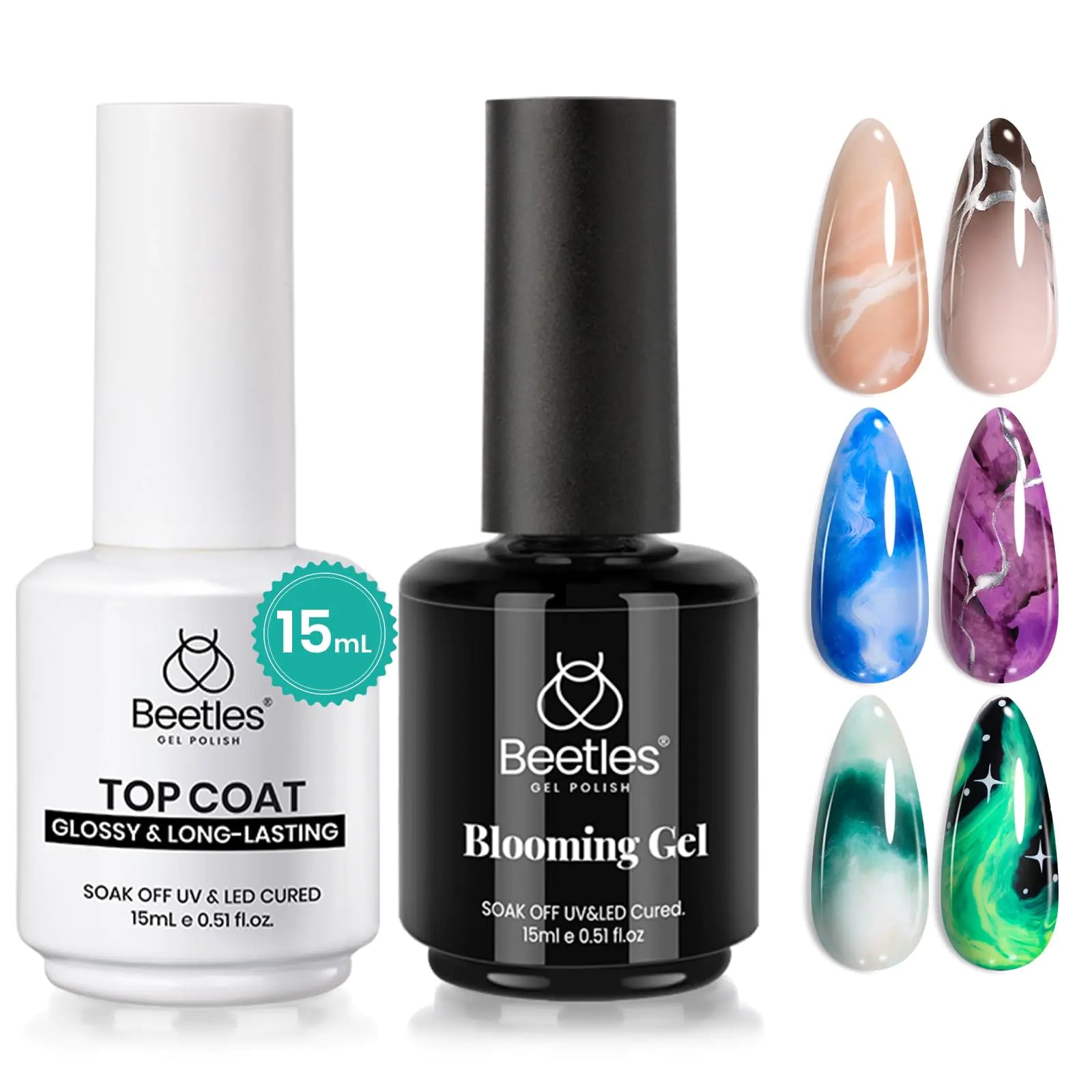 Beetles Nail Blooming Gel & Top Coat Set - Super Shiny 15ml - GNS Beauty & Personal Care