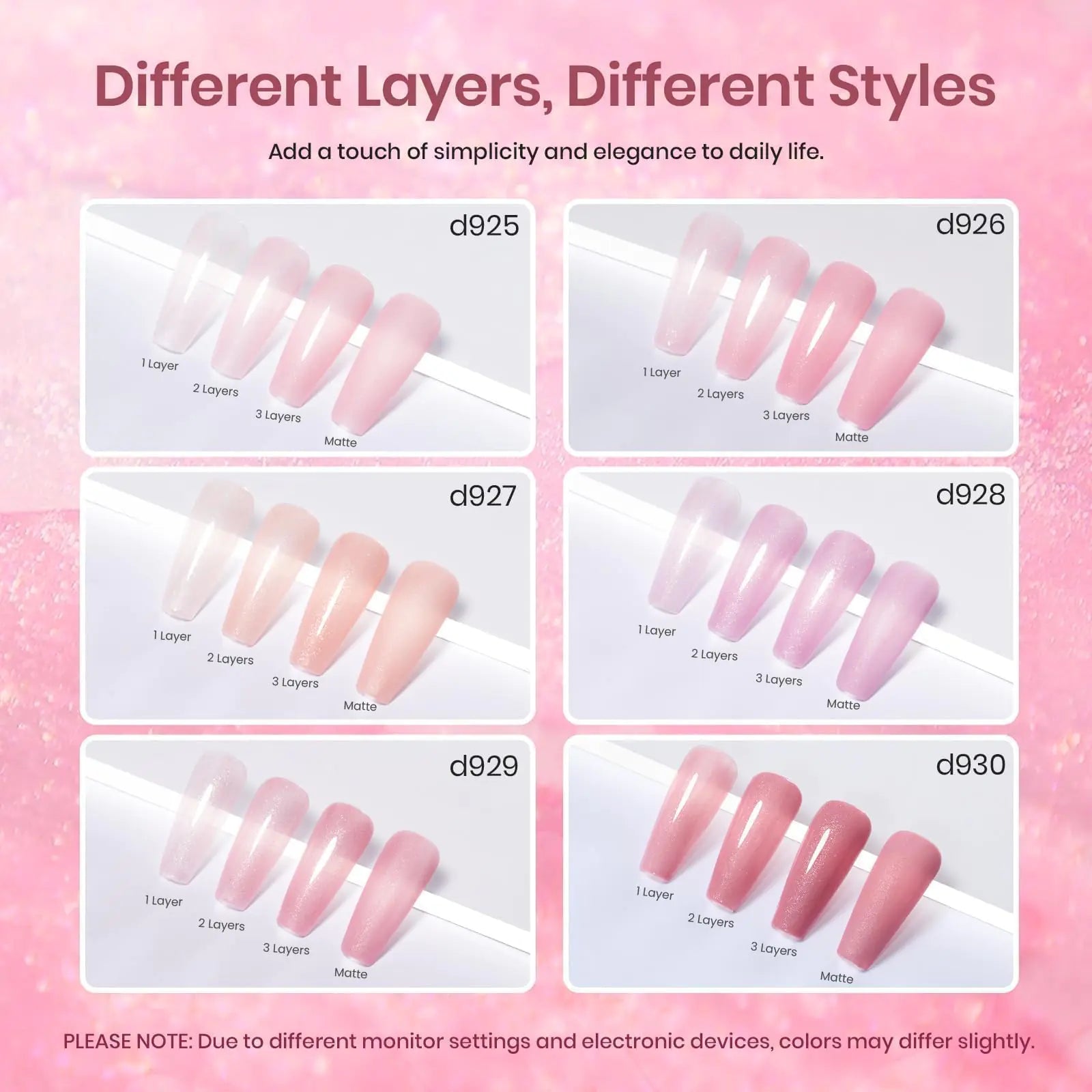 Beetles Nude Gel Nail Polish Set - 6pcs Sheer & Glitter - GNS Beauty & Personal Care