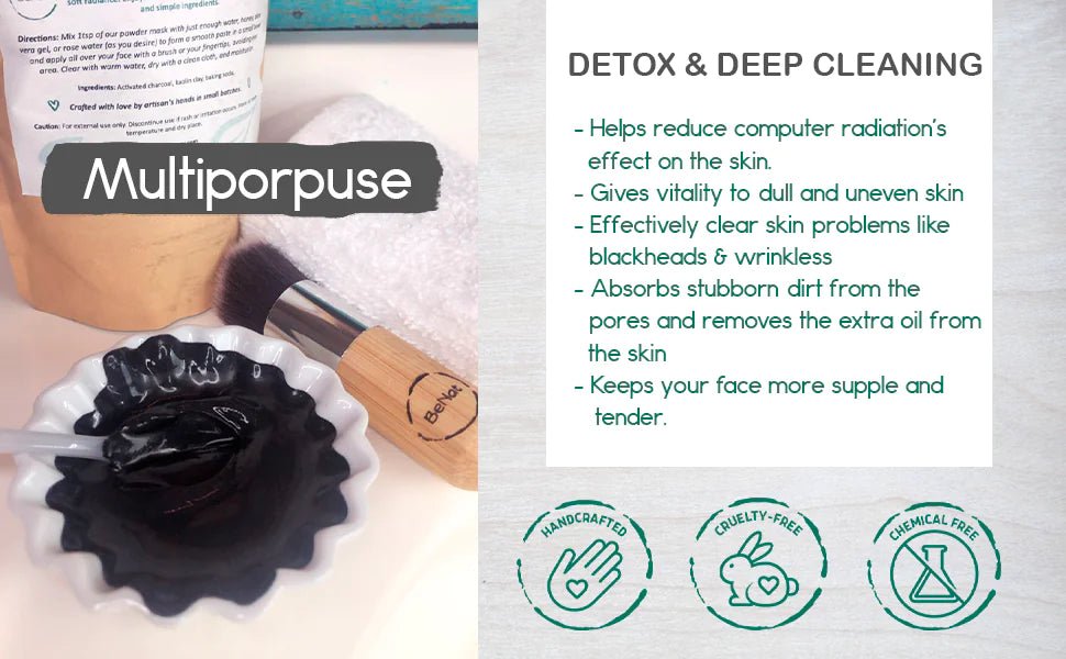 BeNat 2 - Pack Activated Charcoal Facial Mask - Deep - Pore Detox & Cleansing - GNS Beauty & Personal Care