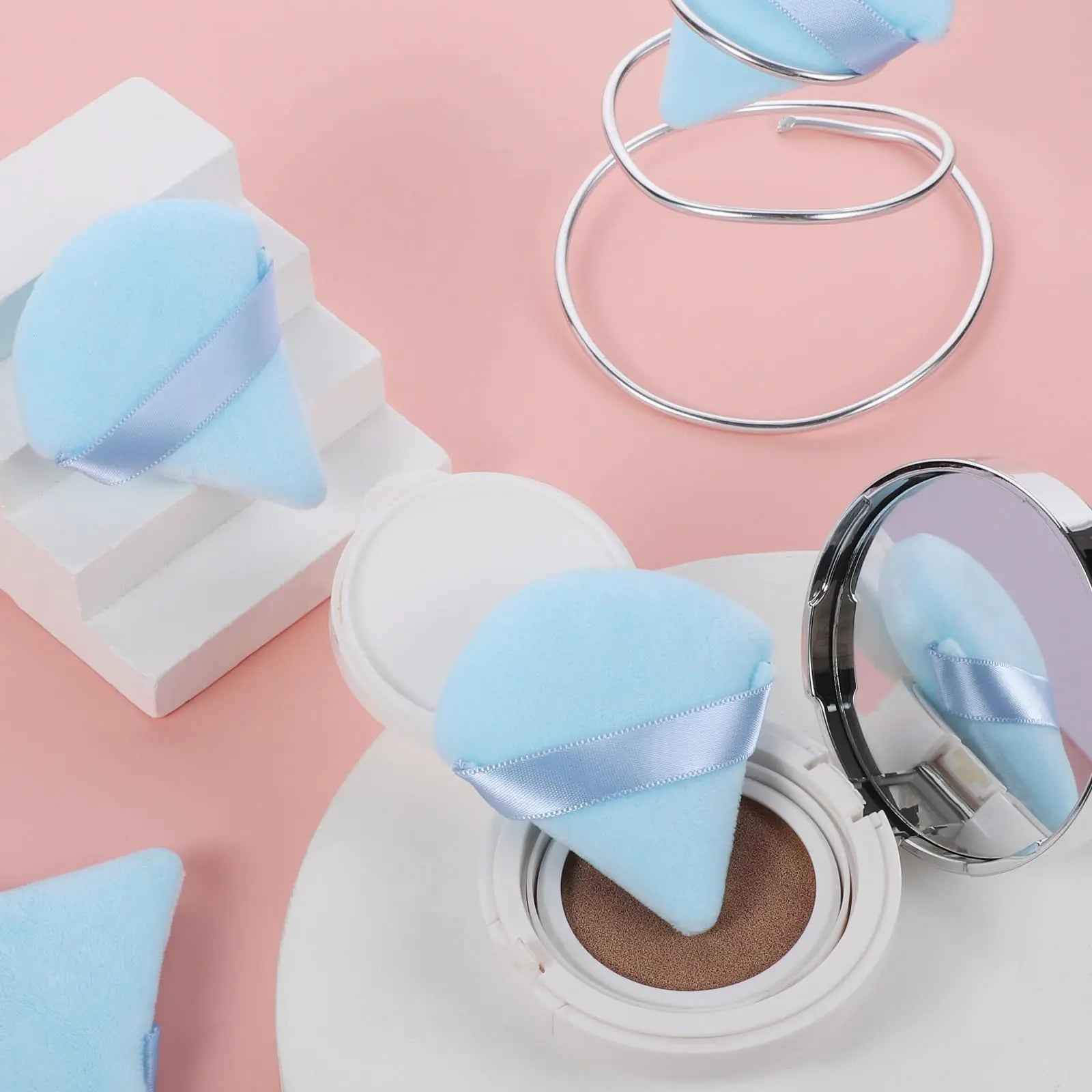 Best Powder Puff Set for All Skin Types – 6 Triangle Velvet Makeup Sponges, Blue - GNS Beauty & Personal Care