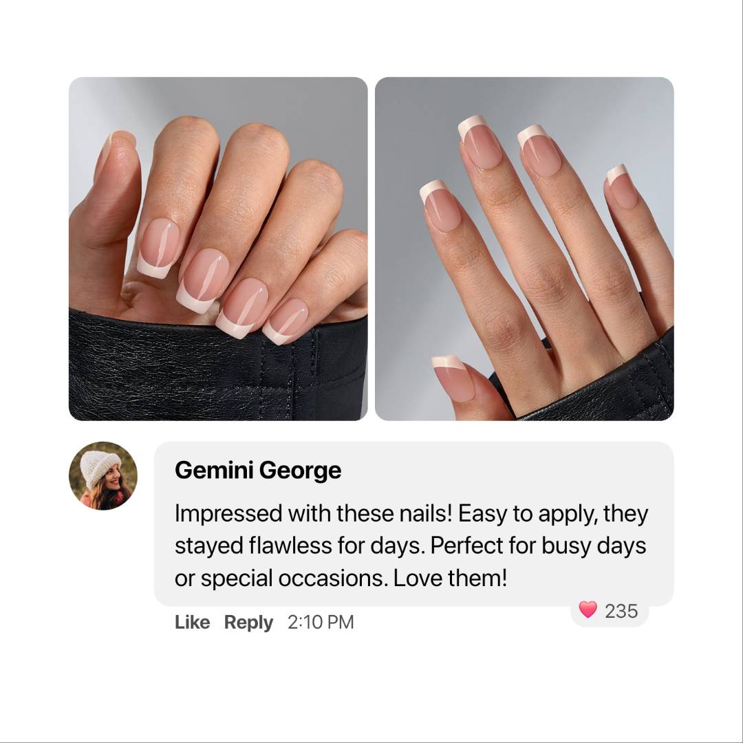 Classic French Square Nails – Long-Lasting, Reusable Press-On Kit
