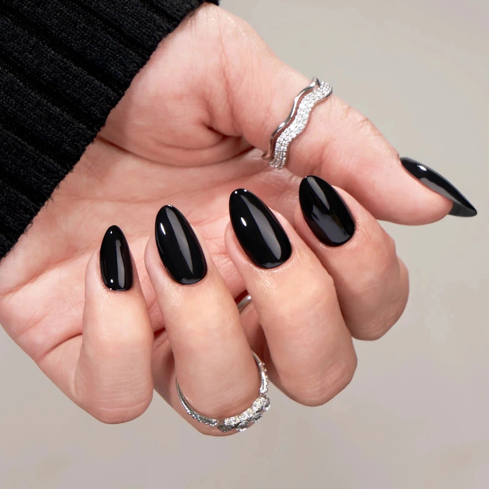 Black Almond Nails – Long - Lasting, Reusable Press - On Kit - GNS Beauty & Personal Care