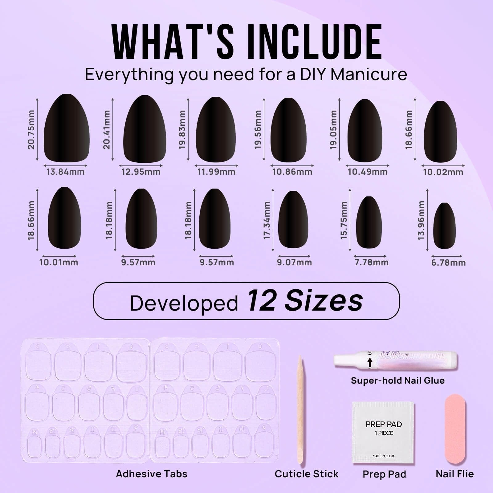 Black Almond Nails – Long - Lasting, Reusable Press - On Kit - GNS Beauty & Personal Care