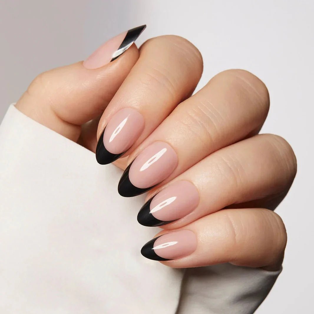 Black French Almond Nails – Soft Gel Press - On Kit for a Chic, Timeless Look - GNS Beauty & Personal Care