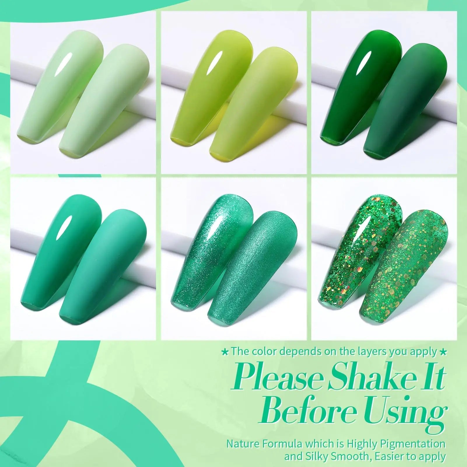 Born Pretty Green Gel Nail Polish Set - 6PCS Glitter Evergreen Collection for Nail Art & St. Patrick's Day - GNS Beauty & Personal Care