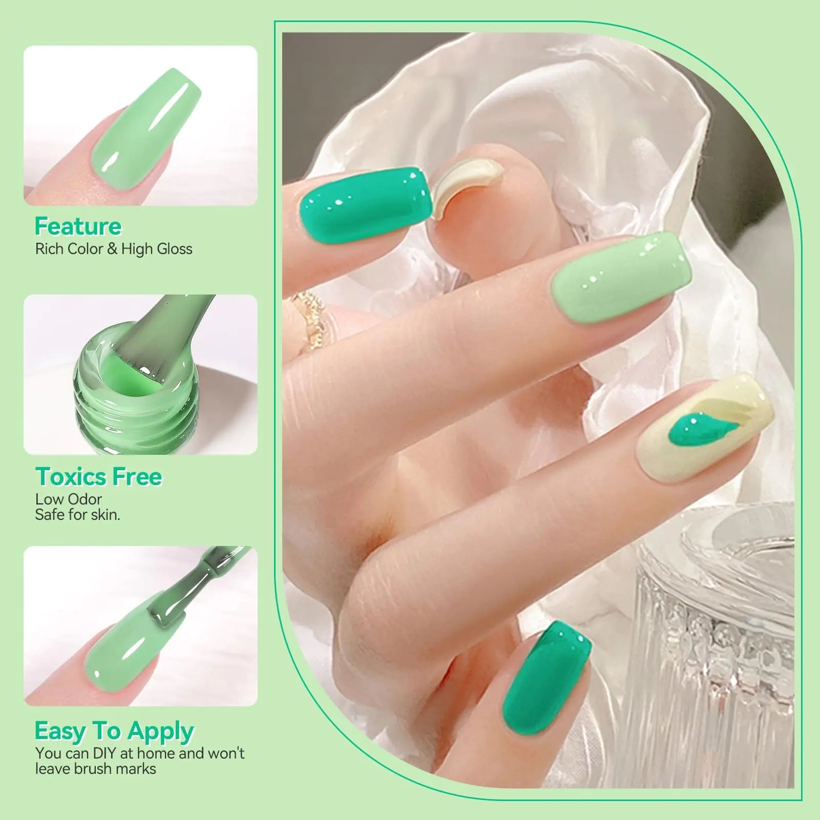 Born Pretty Green Gel Nail Polish Set - 6PCS Glitter Evergreen Collection for Nail Art & St. Patrick's Day - GNS Beauty & Personal Care