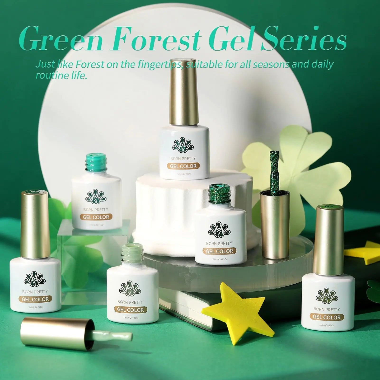 Born Pretty Green Gel Nail Polish Set - 6PCS Glitter Evergreen Collection for Nail Art & St. Patrick's Day - GNS Beauty & Personal Care