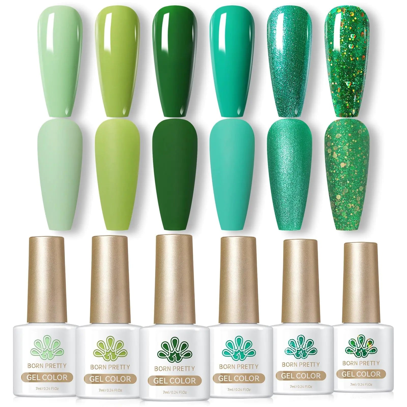 Born Pretty Green Gel Nail Polish Set - 6PCS Glitter Evergreen Collection for Nail Art & St. Patrick's Day - GNS Beauty & Personal Care