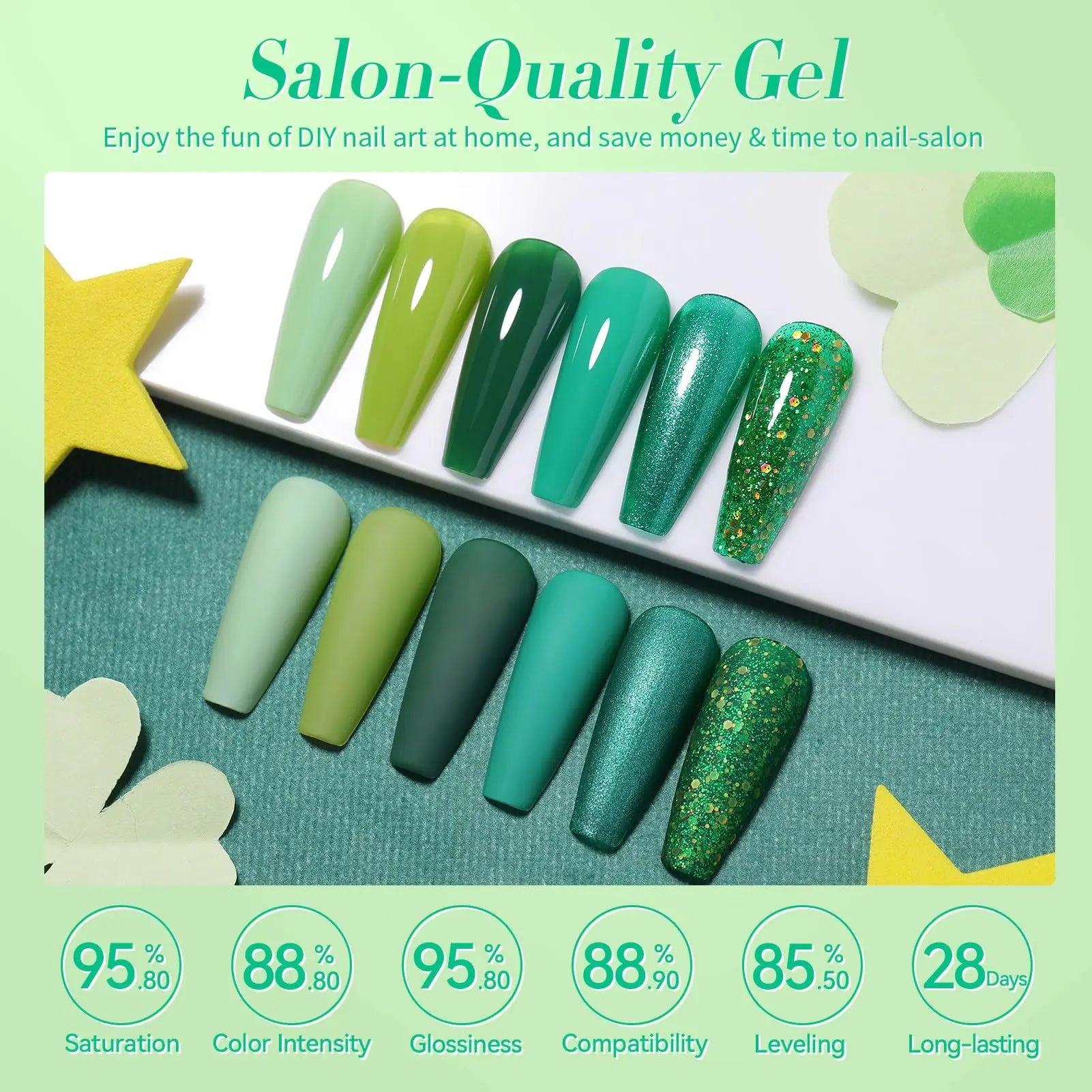 Born Pretty Green Gel Nail Polish Set - 6PCS Glitter Evergreen Collection for Nail Art & St. Patrick's Day - GNS Beauty & Personal Care