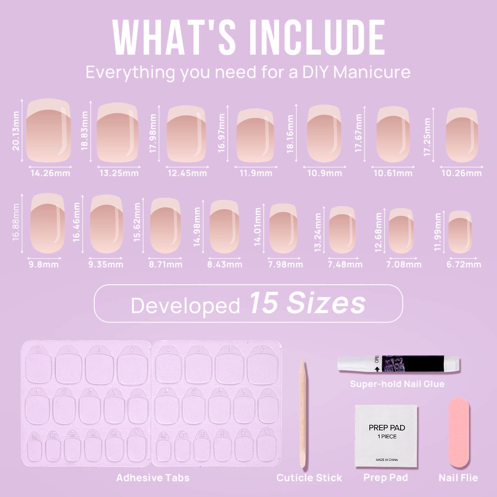 Classic French Square Nails – Long - Lasting, Reusable Press - On Kit - GNS Beauty & Personal Care