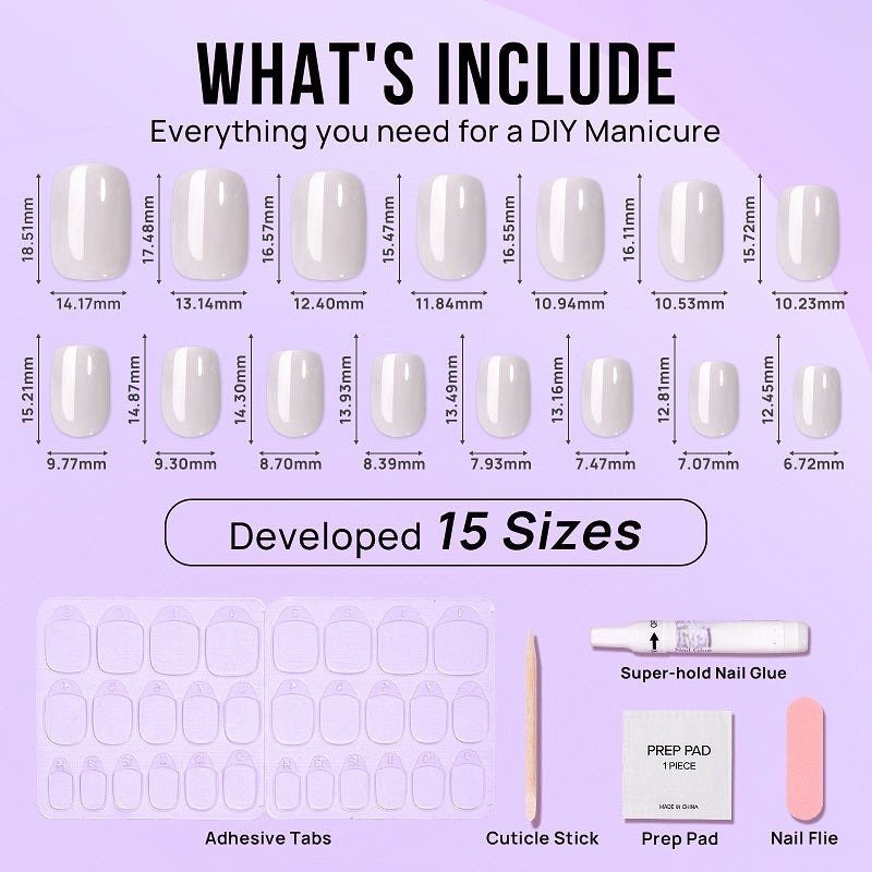 Classic Pearl White Short Square Nails – Reusable Press - On Kit for Effortless Elegance - GNS Beauty & Personal Care