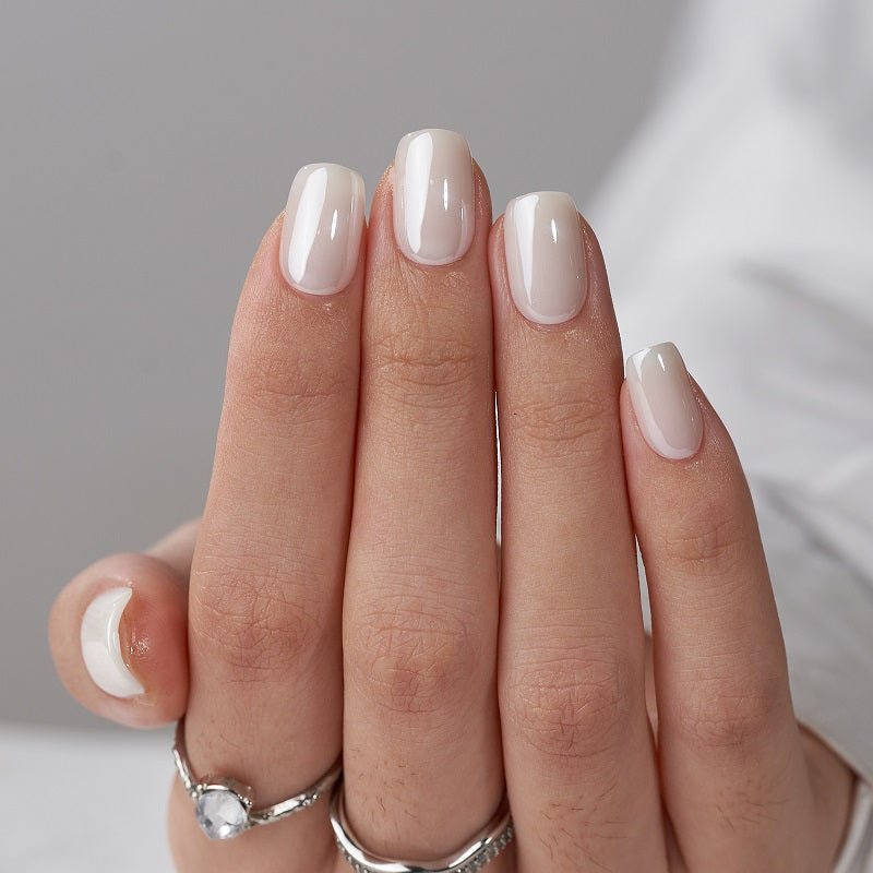Classic Pearl White Short Square Nails – Reusable Press - On Kit for Effortless Elegance - GNS Beauty & Personal Care