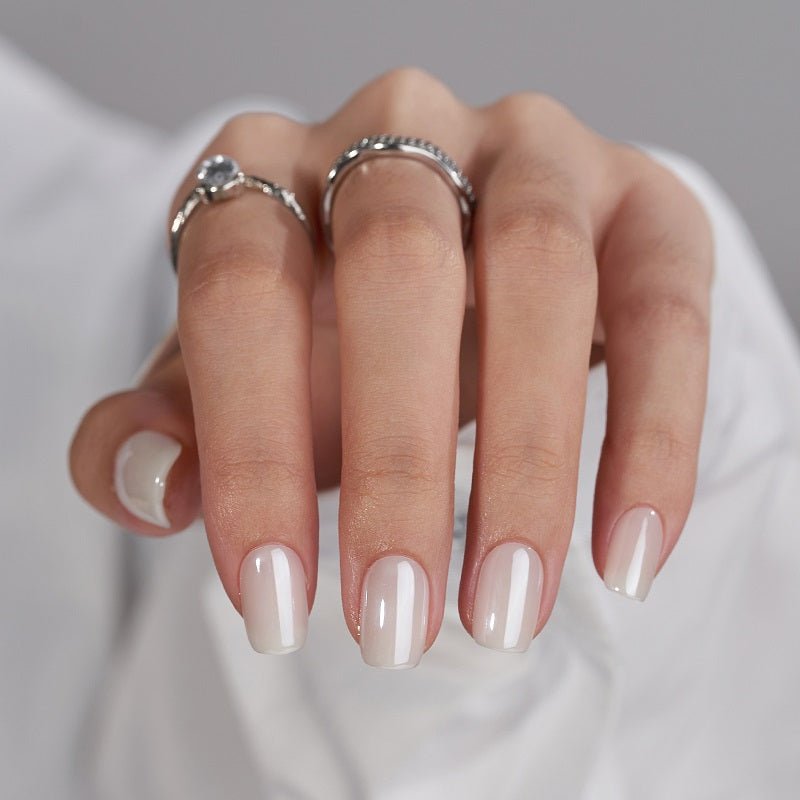 Classic Pearl White Short Square Nails – Reusable Press - On Kit for Effortless Elegance - GNS Beauty & Personal Care