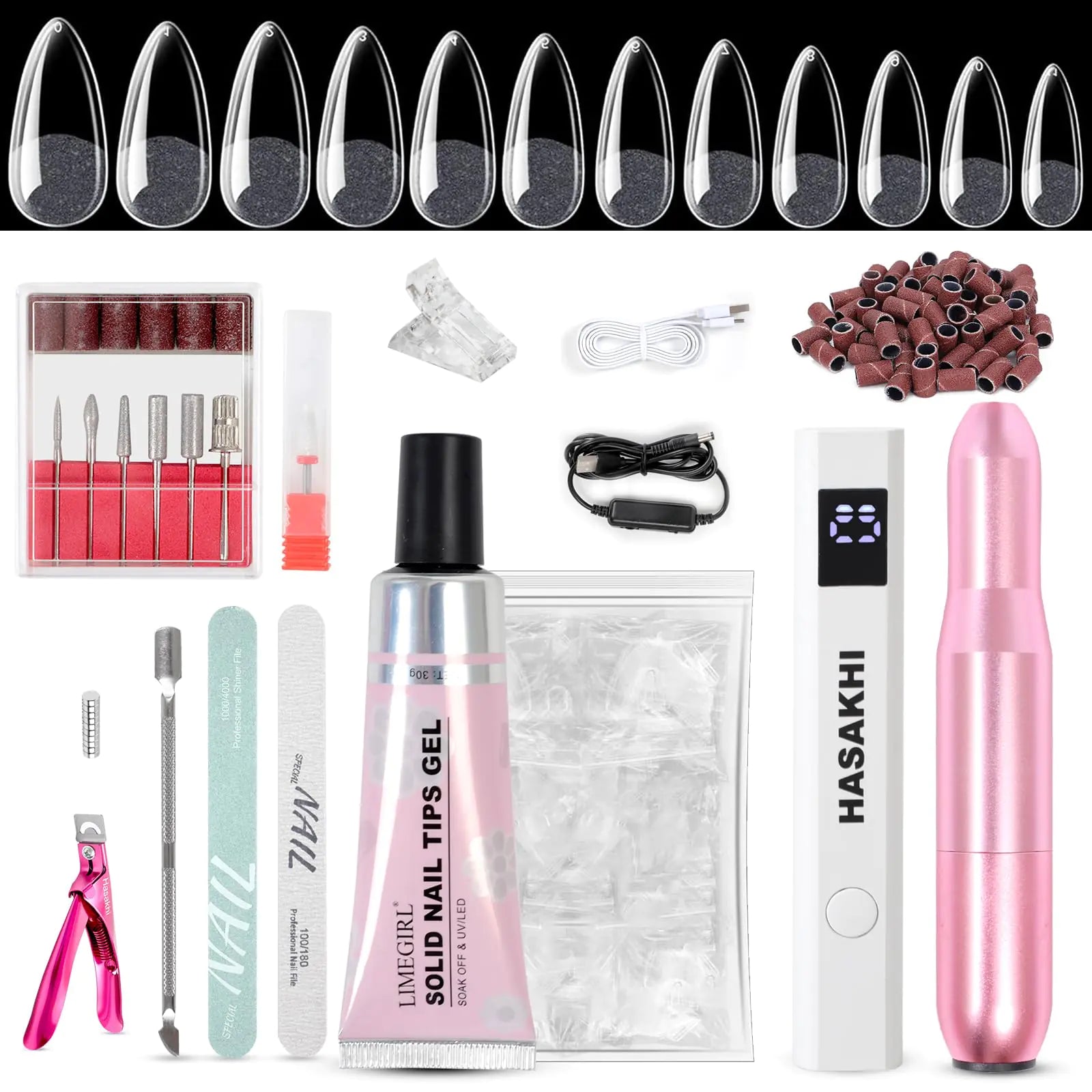 Gel X Nail Kit – 78 PCS Almond Nail Extension Set with Drill, UV Lamp & 504 Tips - GNS Beauty & Personal Care