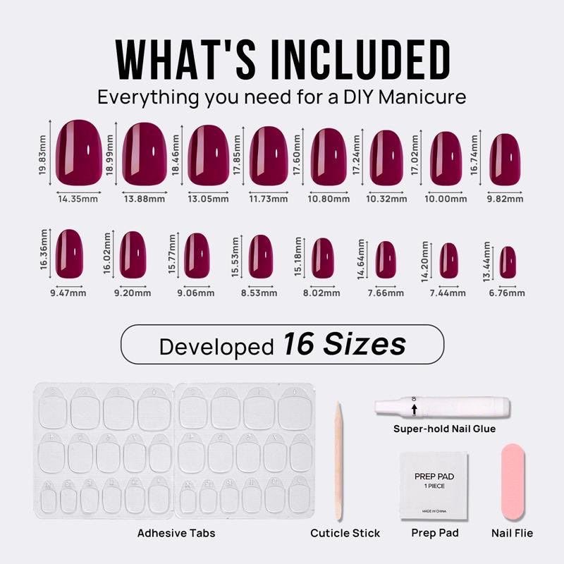 Grape Red Oval Nails – Soft Gel Press - On Kit for a Bold, Timeless Look - GNS Beauty & Personal Care