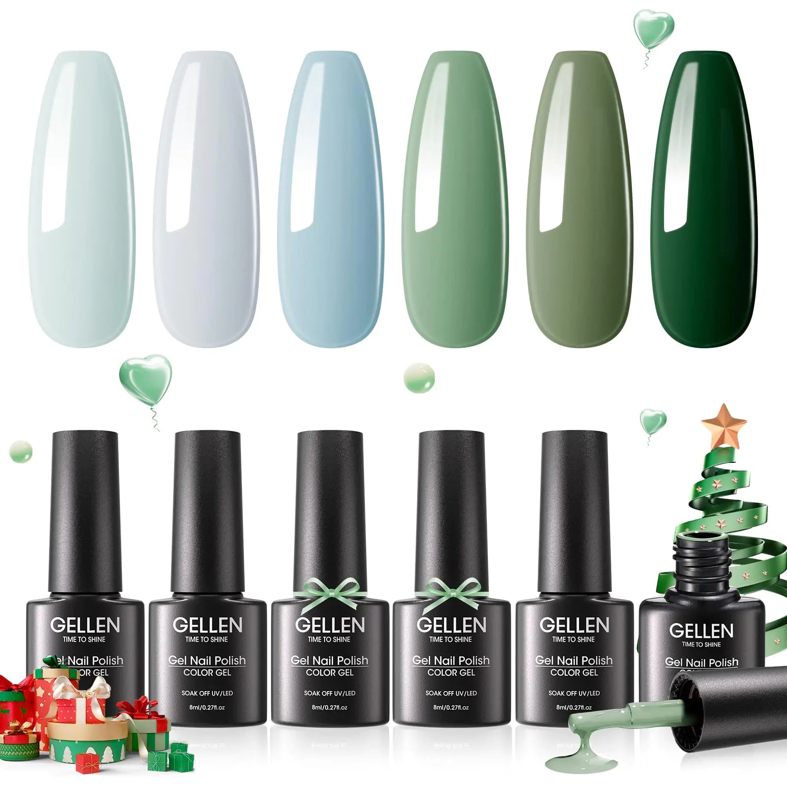 Green Gel Nail Polish Set - 6 Luxe Shades & Long - Lasting Kit, made by Gellen - GNS Beauty & Personal Care