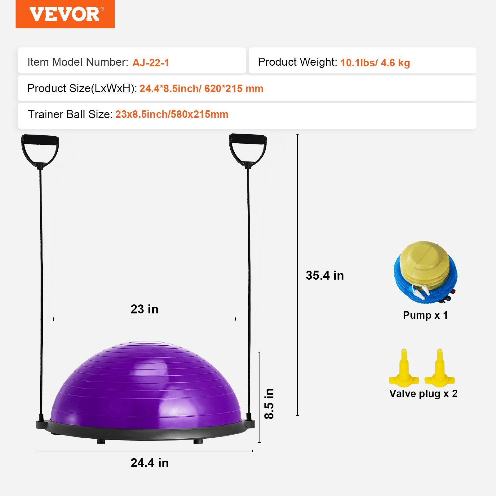 Half Exercise Ball with Resistance Bands – 23 - Inch Stability Trainer, 660lb Capacity, Purple - GNS Beauty & Personal Care