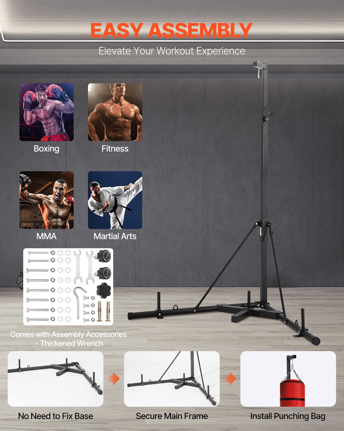 Heavy Duty Punching Bag Frame Boxing Fitness Stand Steel Adjustable Height - GNS Beauty & Personal Care
