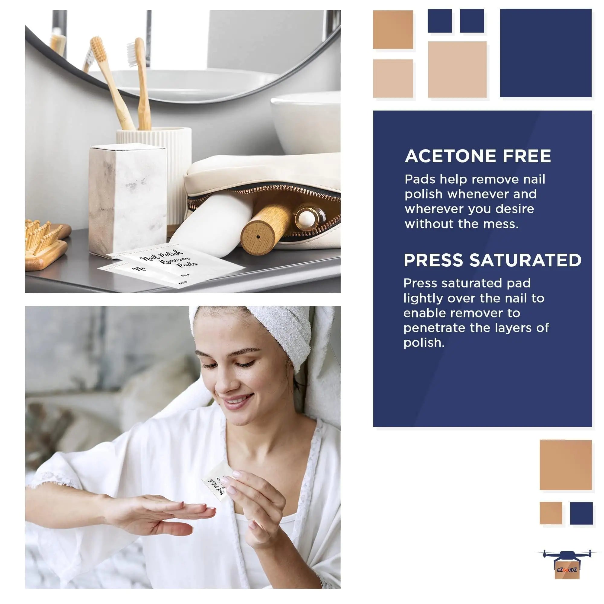 Hydrating Nail Polish Remover Pads - 100 Pack, Non - Acetone, Aloe Enriched - GNS Beauty & Personal Care