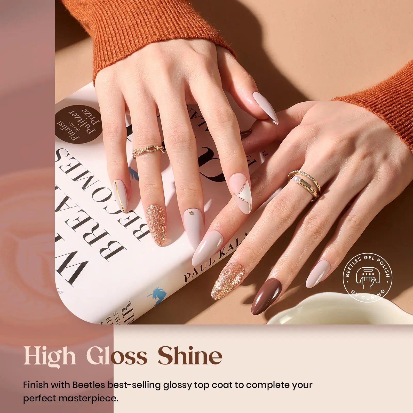 Beetles Fall Gel Nail Set - 6 Colors with Burgundy Glitter