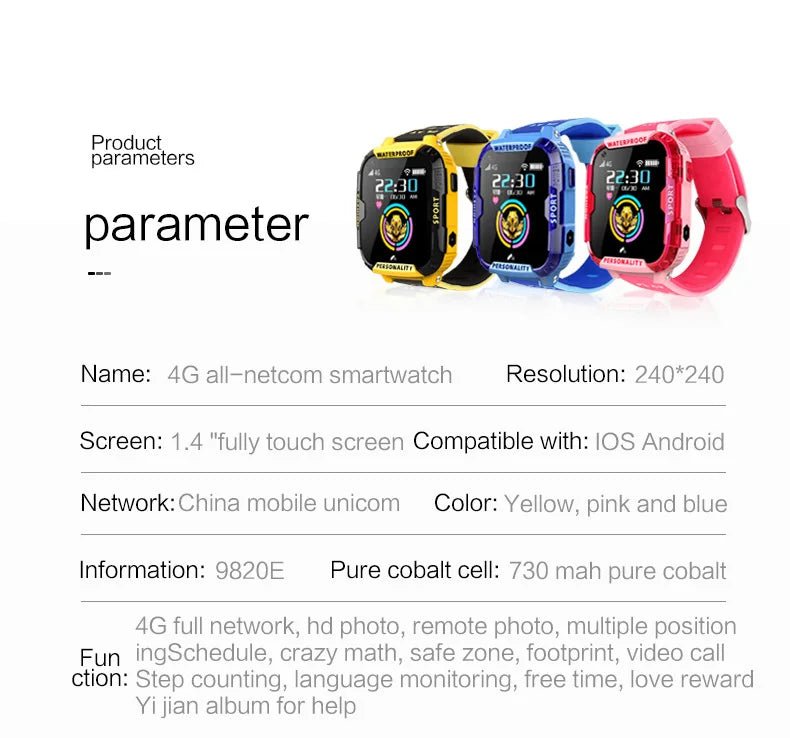 Kids SmartWatch 4G with GPS Tracker, Touch Screen & Camera - GNS Beauty & Personal Care