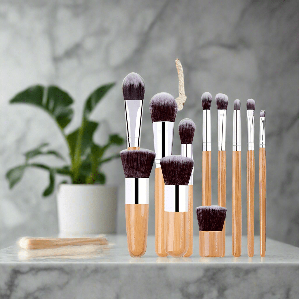 Lucky Beauty 11 - Piece Bamboo Makeup Brush Set - Vegan & Eco - Friendly - GNS Beauty & Personal Care