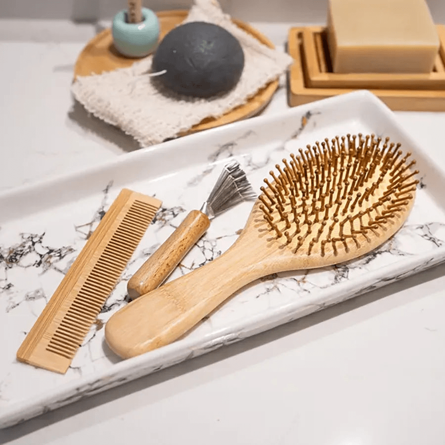 Natural Bamboo Hair Brush Set - Eco - Friendly Detangling & Scalp Massage Kit - GNS Beauty & Personal Care