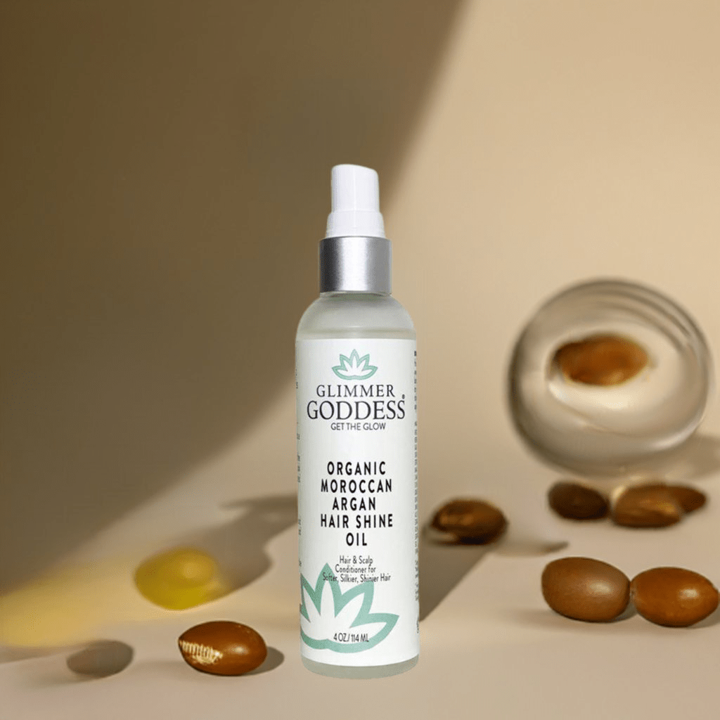 Organic Argan Oil Hair Shine Spray by Glimmer Goddess – Lightweight Gloss, Frizz Control, 4 oz - GNS Beauty & Personal Care
